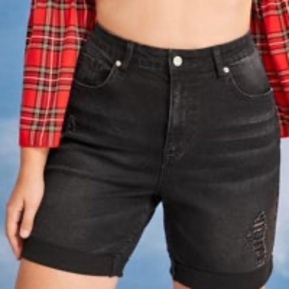 Shein Curve Plus High Waist Ripped Roll Hem Denim Shorts - Picture 3 of 5